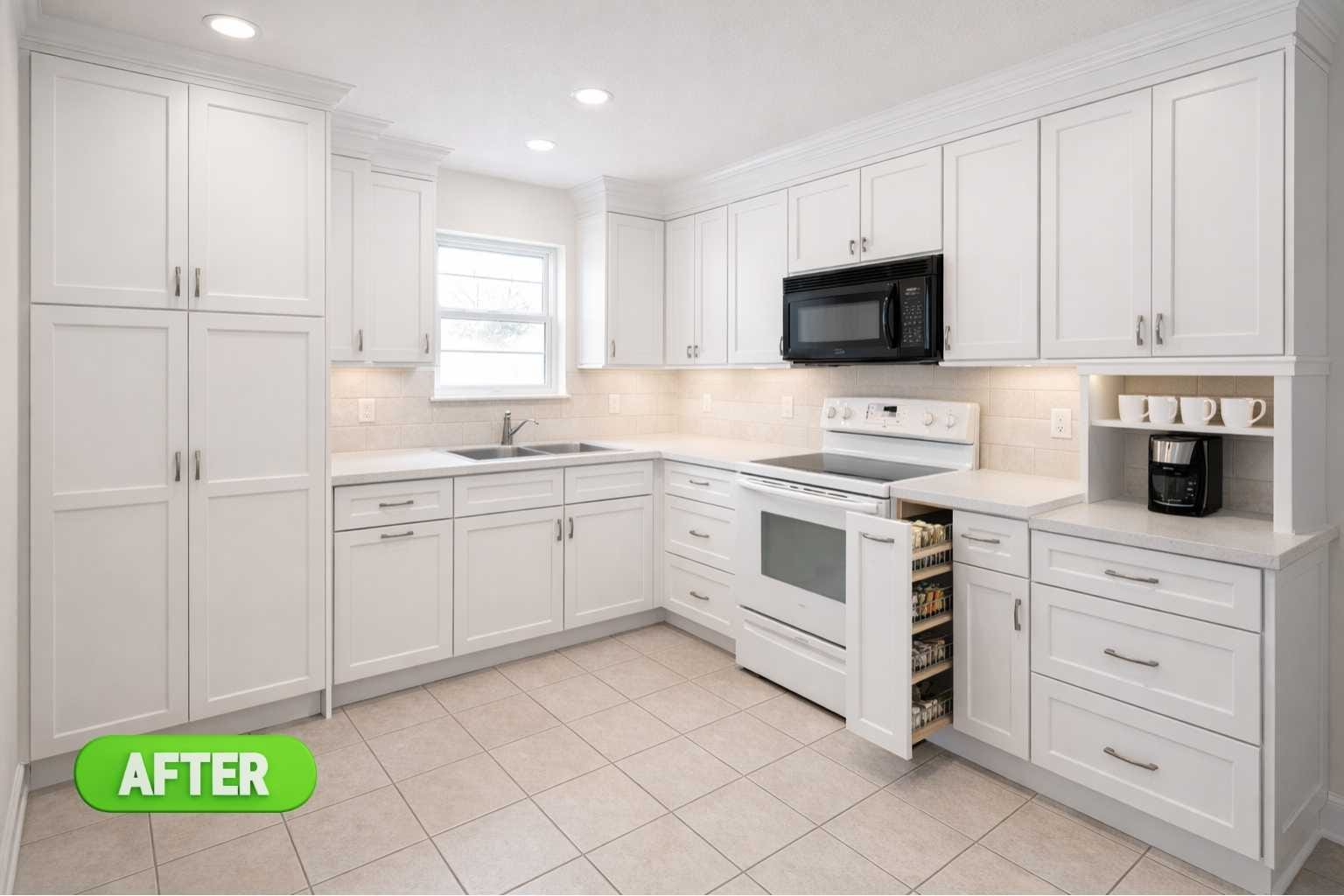 New white shaker soft close cabinets installed by Spring
Kitchen Pros in Harmony Spring TX kitchen remodel